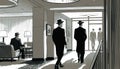 Secret men in black agents in the hotel lobby. Generative AI Royalty Free Stock Photo