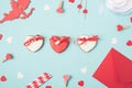 Secret messages and wishes for lover concept. Above close up view photo of tasty homemade cookies with pieces of paper envelope Royalty Free Stock Photo