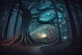 Mysterious forest. Night Halloween forest. Generated by AI Royalty Free Stock Photo