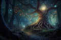 Mysterious forest. Night Halloween forest. Generated by AI Royalty Free Stock Photo