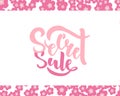 Secret Sale offer poster banner vector illustration with flowers. Text with handwritten lettering for ad, promo, web design.