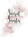 Secret Santa abstract greeting card, Christmas . Watercolor winter design template, Abstract alcohol ink delicate painting print