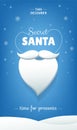 Secret Santa vertical banner design with white beard and snowflakes on blue background. Time for presents. - Vector