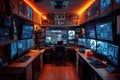 secret security room for video surveillance with monitors and recording equipment Royalty Free Stock Photo