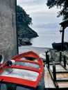 Secret spot and boat in San Fruttuoso, Liguria, Italy