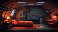 Secret underground bunker room interior illustration AI Generated