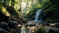A secret waterfall in a lush green forest a nature lovers dream Royalty Free Stock Photo