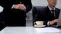 Secretary brought coffee cup to boss, service staff, company work process Royalty Free Stock Photo