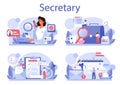 Secretary concept set. Receptionist answering calls and assisting Royalty Free Stock Photo