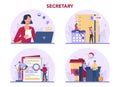 Secretary concept set. Receptionist answering calls and assisting Royalty Free Stock Photo