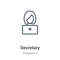 Secretary outline vector icon. Thin line black secretary icon, flat vector simple element illustration from editable professions Royalty Free Stock Photo