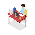 Secretary work on computer isometric 3D icon