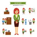 Secretary at work infographic elements. Business woman working in the office, a presentation, talking on the phone, meet Royalty Free Stock Photo