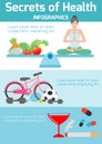 Secrets of health ,health tips for you,yoga,exercise, healthy foods, meditating, banner header, healthcare concept, elements infog