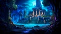 Illustration of remains of the lost city of Atlantis, imaginative images, mysteries and curiosity