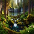 Discovering the Charms of Forest Waterfalls in Nature's Whispered Symphony. Generative ai for illustrations