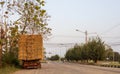 A section of an agricultural vehicle loaded with bales of straw