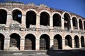 Section Of The Ancient Walls, Illuminated By The Sun, Built In Blocks Of Stone And Brick, Of The Arena Of Verona.