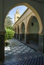 A section of the beautiful courtyard at the Mausoleum of Moulay Ismail in Meknes, Morocco.