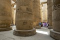 A section of the giant columns known as the Hypostyle Hall within the Karnak Temple (Temple of Amun) in Luxor, Egypt.