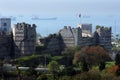 A section of the great city wall surrounding Istanbul in Turkey. Royalty Free Stock Photo