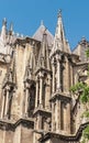 Section of smaller towers, midlevel of, cathedral of, our lady of Rhems, against a blue sky Royalty Free Stock Photo