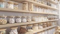 A section of the store dedicated to gourmet sweets with shelves lined with jars of homemade marshmallows candied nuts