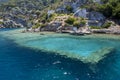 A section of the Sunken City showing Byzantine ruins on Kekova Island in the Turkish Mediterranean Sea. Royalty Free Stock Photo