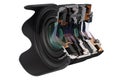 Sectional of camera lens, fixed focal length lens. 3D rendering Royalty Free Stock Photo