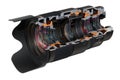 Sectional camera lens view, 3D rendering