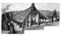 Sectional View of African Bantu Village House.History and Culture of Africa. Antique Vintage Illustration. 19th Century. Royalty Free Stock Photo