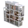 Sectional view of a multilevel apartment. 3d illustration