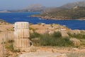 Sections of column of temple of Poseidon on coast of cape Sounio