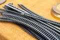 Sections of track from a toy railway set Royalty Free Stock Photo