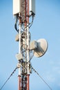 sectoral and narrow-band antennas on the mobile telecommunications technology network tower Royalty Free Stock Photo