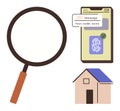 Secure Access Verification with Magnifying Glass, Mobile Authentication, and Smart Home Elements Royalty Free Stock Photo