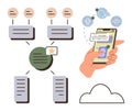 Secure Authentication Process with Mobile Verification and Data Flow Concept Royalty Free Stock Photo