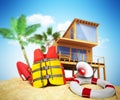 Secure beach concept Life jacket life ring and a horn and other