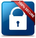 100% secure blue square button red ribbon in corner Royalty Free Stock Photo