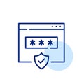 Secure browser connection. Web page, password dialog box and shield. Pixel perfect, editable stroke