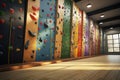 Secure Child rock climbing indoor safety wall. Generate Ai Royalty Free Stock Photo