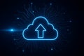 Secure cloud backup concept with glowing upload arrow and circuits Royalty Free Stock Photo