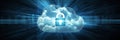 Secure Cloud Computing Abstract Technology Background with Glowing Padlock and Connection Lines Royalty Free Stock Photo