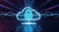 Secure cloud computing concept with digital lock and glowing data streams Royalty Free Stock Photo