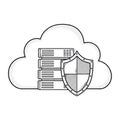 Cloud computing security concept with servers and shield icon digital art Royalty Free Stock Photo
