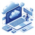 Secure Cloud Computing Data Access Laptop User isolated on white background