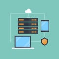 Secure cloud computing, data protection, privacy protection, cyber security and secure hosting solution concept.