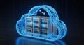 Secure cloud computing data storage concept with glowing digital lock and servers inside a cloud shape Royalty Free Stock Photo