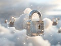 Secure Cloud Computing Infrastructure with Metallic Digital Padlocks Hovering Over Soft White Background generative ai Royalty Free Stock Photo