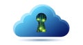 Secure Cloud Computing: Keyhole shape with binary code and circuit board patterns inside a cloud icon Royalty Free Stock Photo